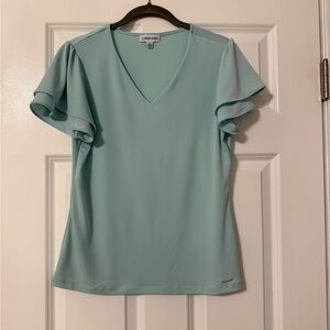 Calvin Klein | Mint Green V Neck Short Sleeve Blouse | Size S